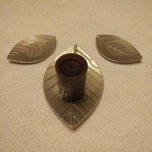 NEW SET OF 3 ALUMINUM LEAF CANDLE PLATE HOLDERS